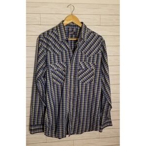 Vtg Levis Pearl Snap Mens Sz L Plaid Top Tapered Fit Button Up Western‎ 80S USA